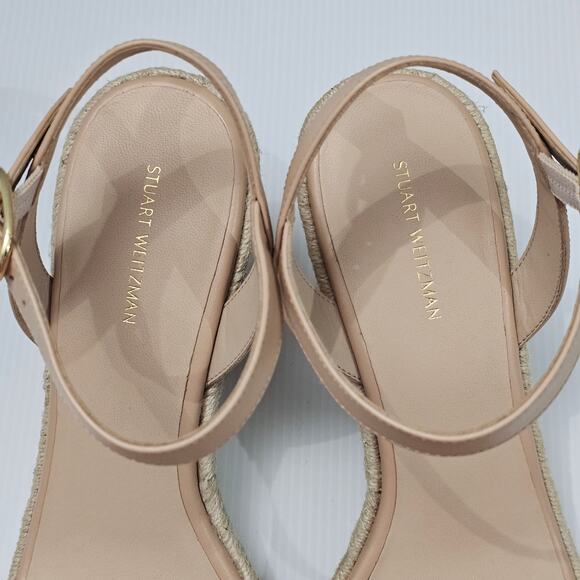 NEW Stuart Weitzman Teddi Wedge Women 10.5 Tan Leather Espadrille Sandal Beige - Picture 8 of 13